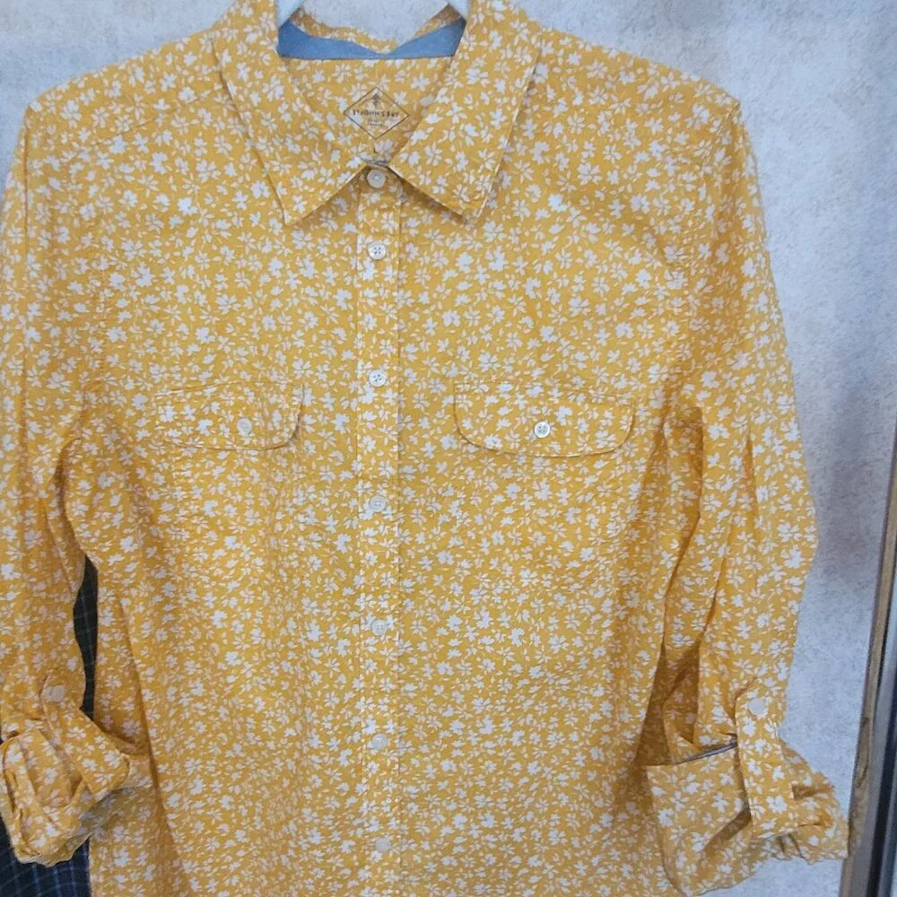 Yellow Floral Womens Button Long Sleeve ShirtSt Johns Bay Size L  NWT - Picture 8 of 15